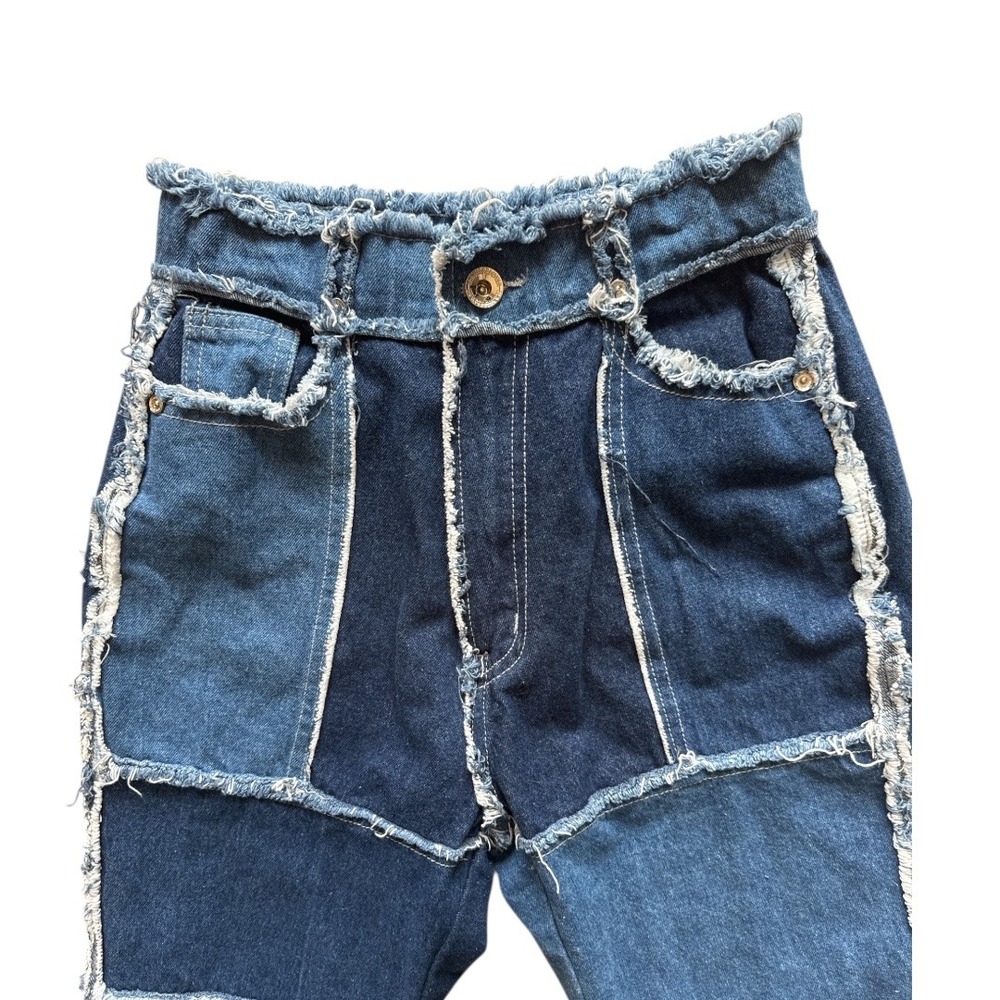 Maniere De Voir Patchwork Denim Jeans‎ Distressed Raw Hem High Waisted  Size 6 - Picture 2 of 11